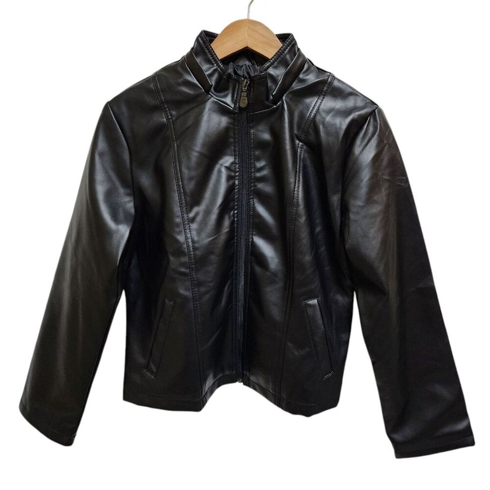 R Rosso Women Black Leather Moto Jacket Sz XL Zip Hood Butter Soft Biker Italy
